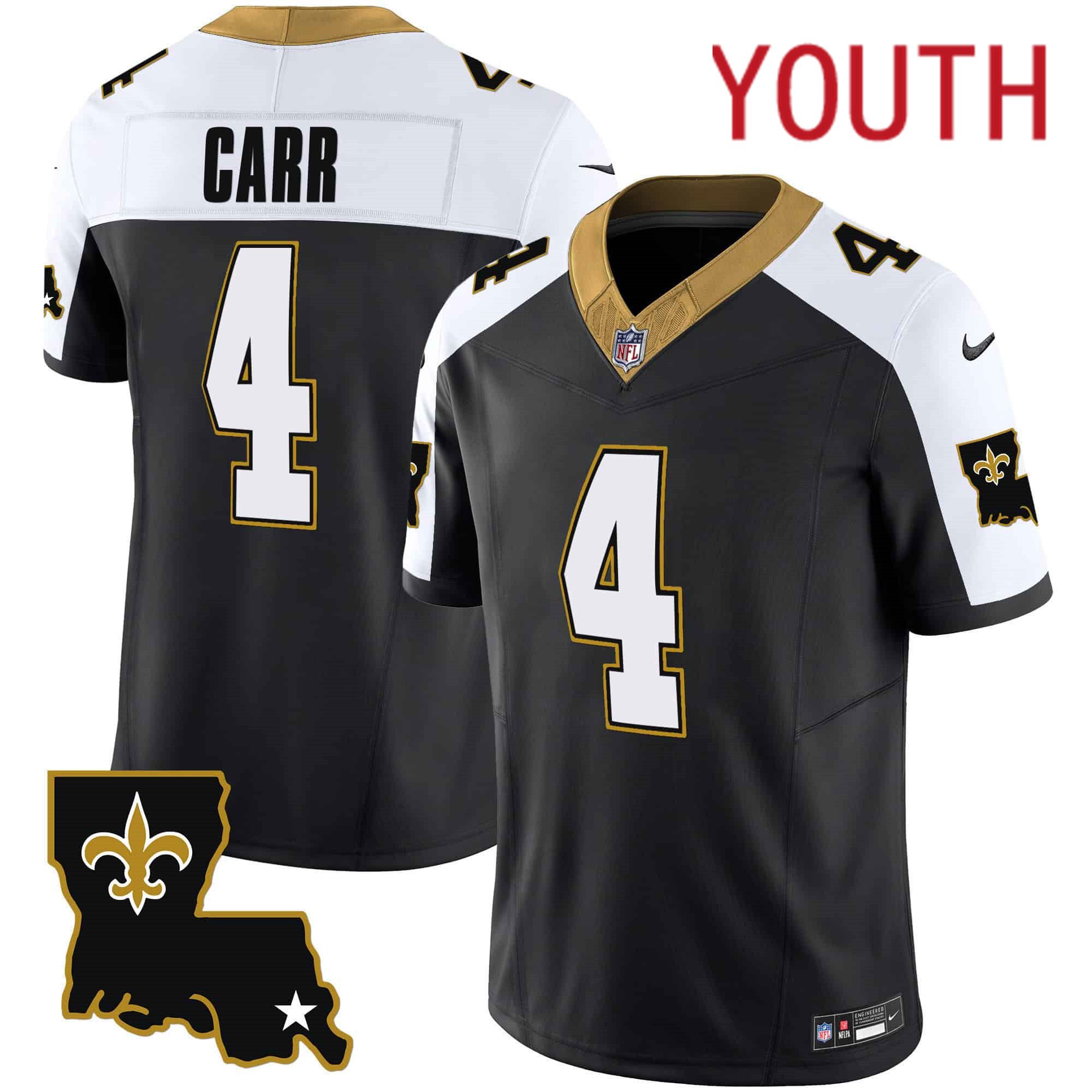 Youth New Orleans Saints #4 Carr Black 2024 Nike 1987 Legacy Vapor Limited NFL Jersey